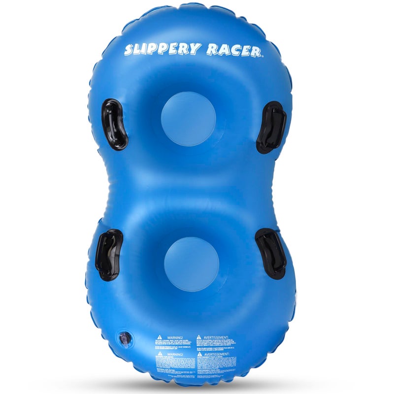 Slippery Racer أنبوب التزلج القابل للنفخ سليبري رايسر إير دوال للبالغين والأطفال مع 4 مقبضات معززة لراكبين، أزرق - Image 1